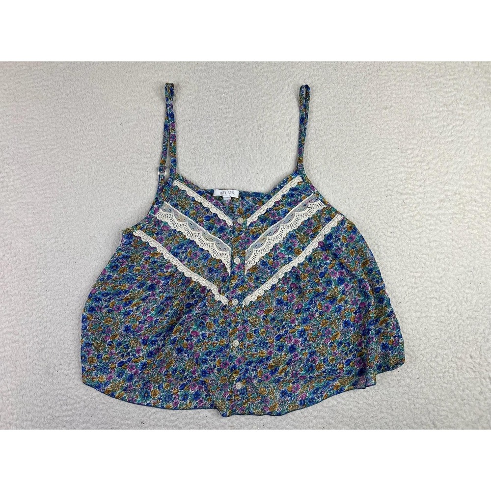 dELiA*s Floral Camisole Top Juniors Small Multicolor Lace Trim Button Front Tank